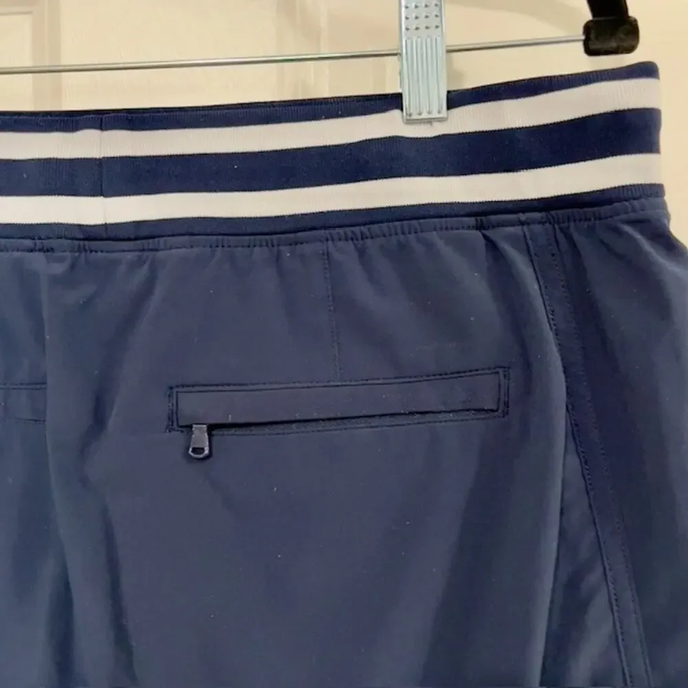 Athleta Skort Skirt Navy Blue Stripe with Zip Pockets Tennis Golf Hike Size‎ 10P
